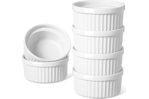 EIDOCT Lot de 6 ramequins en porcelaine blanche de 200 ml pour soufflé, plat à soufflé en porcelaine pour petits gâteaux, crème brûlée, pudding, sauce à la crème glacée et trempettes - Durable