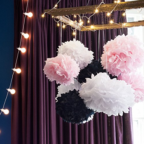 3er Set Seidenpapier Pompoms schwarz Lights4fun - 3
