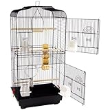 WorldStores Lotus - Jaula grande para pájaros (2 + 2 puertas, 2 mangos y 3 perchas, 4 cuencos)