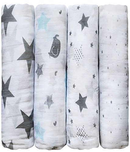 Pucktücher aus Musselin 4er-Pack – Große Musselin-Puckdecken von CuddleBug, 120 cm x 120 cm – Beste Musselindecken aus weicher Baumwolle – Bestes Geschenk für werdende Eltern – Ideal fürs Kinderbett – Für Mädchen oder Jungen – 4 niedliche Motive – Garantie auf Lebenszeit!