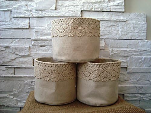 Eco friendly cookies bowl, kitchen organizing, rustic storage bins, small fabric containers, Set of 3 canvas baskets, fabric bowls