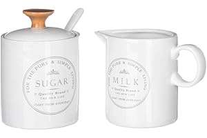 HOME LINE Set azucarero con cucharilla y jarrita blanco