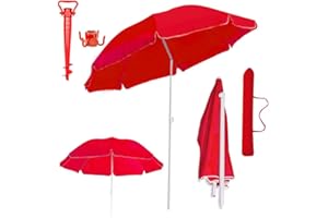 HOME KOKO LOOK SET di OMBRELLONE da Spiaggia Inclinabile 180CM/200CM + PICHETTI/TRIVELLA Ombrellone + APPENDIABITI + SACCA PVC, Antivento e Parasole