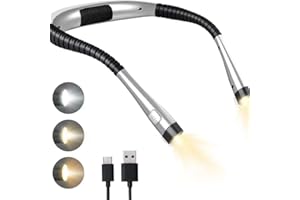 BESTYKS Luz de Lectura Cuello, Luz Lectura Libros Cama Recargable, Luz para Leer Libros con 3 Colores Modos Protección Ocular y 3 Brillos, Recargable & Larga Duración, Ideal para Tejer, Reparar, etc.(Plata)