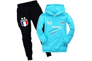 Ambcol Ensembles de Sport Jogging Survêtement De Football France 2 étoiles Enfant Sweat à Capuche avec Poche