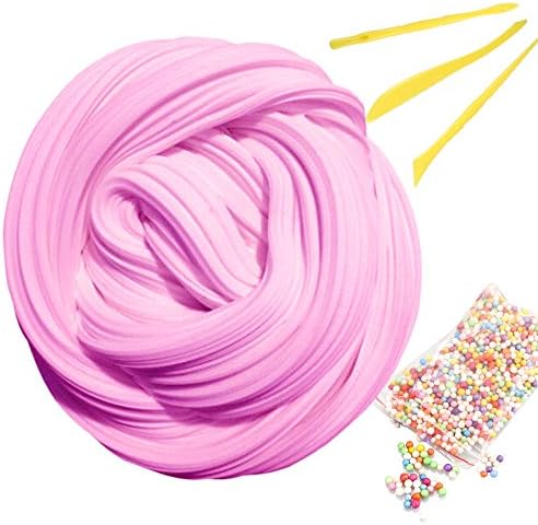 Fluffy Slime, Jumbo Fluffy Floam Slime Stress Relief Toy Scented Sludge Toy with Foam Beads and Slime Tools (Pink)