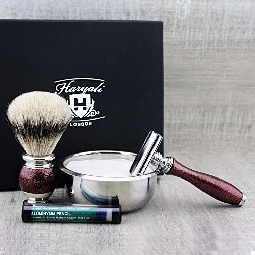 Haryali London 5Pc Mens Shaving Kit Safety Razor, Silver Tip Badger Hair Brush, Soap, Bowl and Alum Set For Men - Image 7