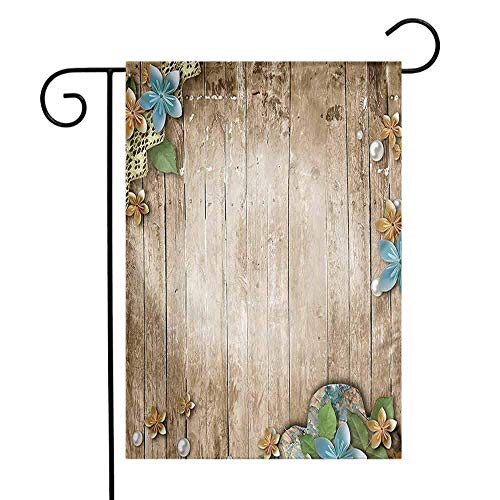 Garden Flags Double-Sided Polyester Vertical Outdoor Yard flag Pearls Collection Flowers Pearls and Lace on Rustic Style Wooden Background Floral Vintage Brown Blue Home Decorative Christmas 12x18