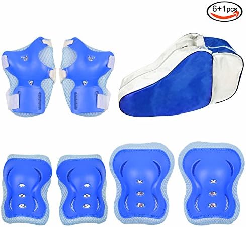 Goodlucky365 Set of 6 Kid Knee Elbow Wrist Protective Pads with Skate Bag for Outdoor Activities