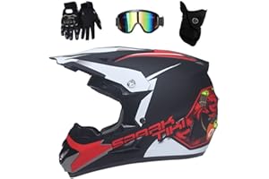 KHBTFNB Intégral Casque Motocross Ensemble, avec Lunettes Gants Masque, Jeunesse Enfant Hors Route Moto Casque Équipement de Protection, Downhill Enduro VTT MTB BMX Quad Dirt Bike Casque