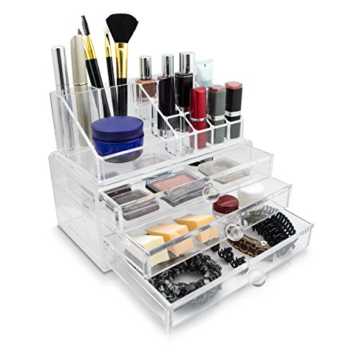 VENKON - Sortierkasten Organizer Aufbewahrungssystem mit 16 Fächern & 3 Schubladen - Kratzfester Transparenter Acryl - ca. 24 x 16 x 19 cm