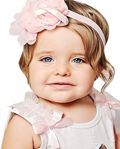 Baby Flower Hairband,FEITONG 1PCS Cute Rhinestone Unusual Angel Baby Pearl Flower Hairband Headband (A, Pink)