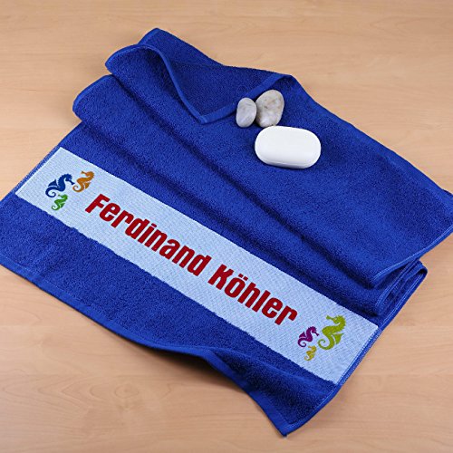 privatewear Handtuch 50 x 100 cm Seepferdchen mit Namensaufdruck - 3