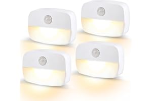‎AMMTOO LED Nachtlicht mit Bewegungsmelder, 4 Stück kinder Bewegungslicht mit Batterie, Indoor Treppenbeleuchtung,Auto EIN/AUS Sensor Licht Für Flur, Bad, Schlafzimmer,Orientierungslicht,Warmes Weiß