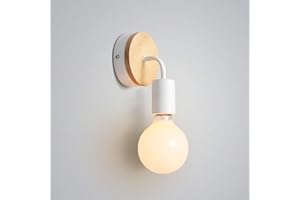 CHAO ZAN Vintage Metal Aplique de Pared E27 Retro Industria Lámpara de pared de Hierro y Madera Loft Cocina Dormitorio Restaurante Cafetería, Blanco