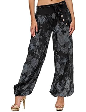 Zarlena Damen Pumphose Stoffhose Caprihose Pluderhose Aladinhose Haremshose Sommerhose Floral Blumen Muster