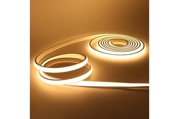 KISUFU Bandeau LED COB 220V, IP65 étanche Flexible néon LED Strip 288 Leds/m Bandes à LED Ruban pour DIY Chambre, Cuisine, Exterieur Maison Décoration. Blanc chaud,4M.