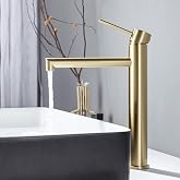 ONECE High Sink Tap, Brushed Gold Bathroom Faucets for Countertop | 304 Stainless Steel Single Lever Mixer, Removable Aerator