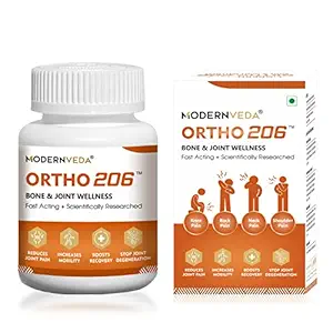 ModernVeda Ortho 206 Bone and Joint Pain Relief and Support Supplement Tablets with Rapid Absorption Technology | Ingredients: Boswellia, Turmeric, Rosehip, Guggul, Hadjod | Pack of 60 Tablet