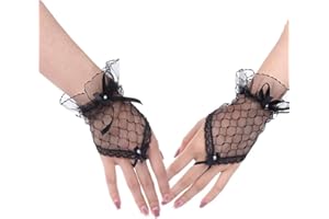 Clataly Bridal Wedding Guanti Sunscreen Guanti Pizzo Half-finger Guanti Fingerless Pizzo Guanti Short Yarn Mesh Hand Sock Guanti (B3)