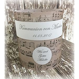 4er Set Tischlicht Tischlichter Kommunion Konfirmation Jugendweihe Taufe Musik Melodie Deko Tischdeko personalisierbar braun hellbraun taupe stein