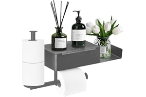 ‎AIRMINTI Klopapierhalter mit Ablage, Klopapierhalter mit Feuchttücherbox Edelstahl WC Rollenhalter, Toilettenpapierhalter ohne Bohren Selbstklebend für Bad und Küche mit 2 Ersatzrollenhaltern, Grau
