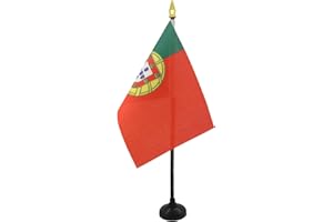 AZ FLAG Bandera de Mesa de Portugal 15x10cm - BANDERINA de DESPACHO Portuguesa 10 x 15 cm Punta Dorada