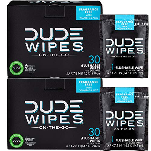 Dude Wipes, Flushable Single Moist Wipes, with Aloe Vera (30 Each, Pack of Two) by Dude Products