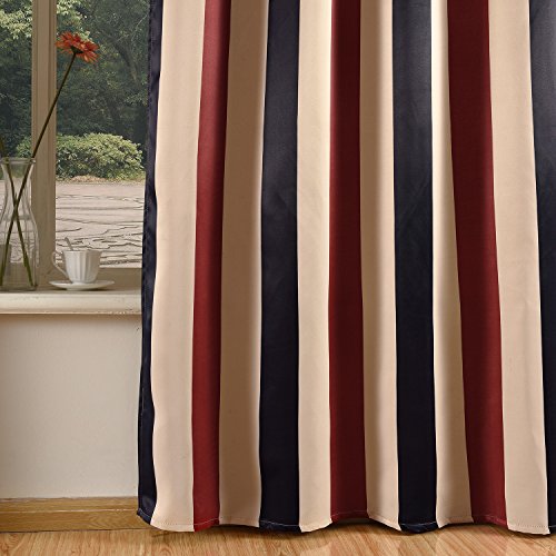 Vorhang Gardine Blickdicht mit Ösen Verdunkelungsvorhang Dekoschal Beige Rot Schwarz Streifen Muster Deko für Wohnzimmer Schlafzimmer 140x245cm 2er - 4