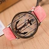 Schöne Uhren, Frauen neue Denim-europäische Art und weise Retro- Anker beiläufige Armbanduhr ( Farbe : Rosa )