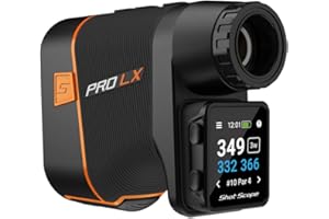 Shot Scope PRO LX+ Laser Rangefinder with Performance Tracking - F/M/B green and hazard distances - 100+ statistics including Strokes Gained - Adaptive Slope Technology - Red and black dual optics - No subscriptions