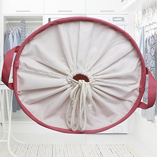 Wäschekorb mit Deckel, Soriace® Faltbar Baumwoll-Leinen Wäschekiste / Spielzeug Aufbewahrung / Kleidung Halter / Wäschesammler / Wäschebox / Wäschetonne / Wäschekorb Kinderzimmer ( Runde, Rosa ) - 5