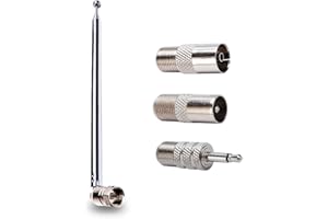 VooGenzek 7-Sekcji Teleskopowa Antena Radiowa DAB, Antena Antenowa FM z Przewodem 75 Ohm, Złącze Męskie Typu F z 3 Adapterami, do Radia Stołowego, Odbiornik Stereo HiFi AV Mini System