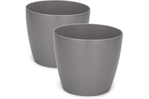PECZEKO Macetas Brillantes Macetas Decorativas Hierbas Macetas Redondas de plástico duraderas y Ligeras para salón, Comedor, Cocina, terraza, balcón Juego de 2 Piezas (Gris, diámetro 13 cm)