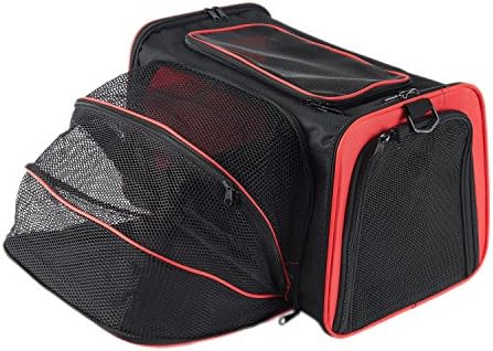 Expandable Top Opening Mesh Soft Sided Large Cat Carrier or for Small Dogs and Puppy, Expanding Pet Travel Carrier Bags Airline Approved (Red Large)
