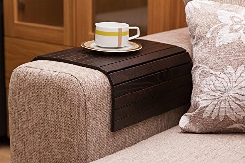 Brown Sofa Side Tray Table - Wood Armrest Tray – Sofa Tray Table - Surface For Coffee/Meals/Laptop - 22.5" x 14"
