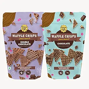 The Belgian Waffle Co - Waffle Crisps- Double Chocolate - with Milk Chocolate Drizzle 90gm| Chocolate - with Dark Chocolate Drizzle - Thin, Crunchy, and Eggless - 90 gm| (Pack of 2)