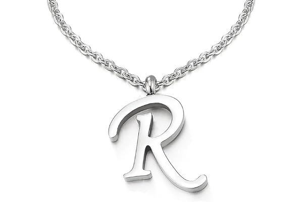 Nom Initial Lettre Alphabétique A Pendentif - Collier pour Femmes Homme - Acier - Couleur Argent - 50cm Corde Chaîne
