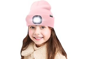 ATNKE Niños LED Gorro con luz, Recargable por USB 4 Faros LED Impermeables Calentadores de Invierno Sombreros niños y niñas