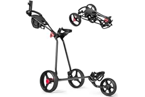 GYMAX Golf Trolley, Folding 3 Wheel Golf Push Cart with Foot Brake, Umbrella & Cup Holder, Adjustable TPR Handle and Mesh Bag, Lightweight Golf Bag Holder