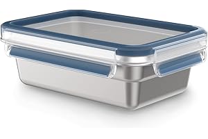 Emsa Clip & Close auslaufsichere Edelstahl-Frischhaltedose, 0,8 Liter Fassungsvermögen, rechteckig, spülmaschinenfest, backofenfest, N1150400