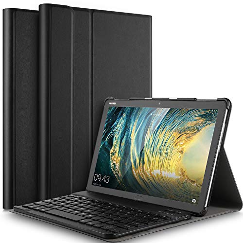 IVSO Teclado Estuche para Huawei MediaPad M5 Lite 10 [QWERTY English], Slim Stand Funda con Removible Wireless Teclado para Huawei MediaPad M5 Lite 10.1