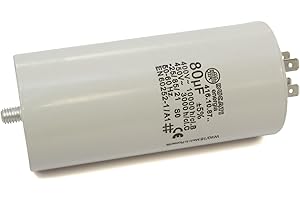 LORTECH Condensatore permanente 80 µF 450 V con capicorda – fissaggio vite M8 – Ø 55 x 120 mm