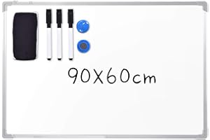 GOPLUS Biała tablica suchościeralna, zwycięzca testu do pisania, tablica magnetyczna z aluminiową ramą i półką na długopisy, biała, rozmiary do wyboru (90 x 60 cm)