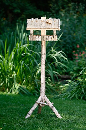 Vogelhaus und Futtersilo und Standfuß aus Birke mit Strohdach quadratisch - 4