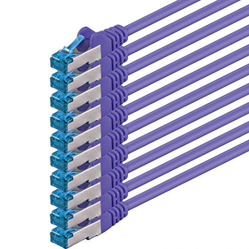 2m - CAT6a - Netzwerkkabel SET | violett - 10 Stück | CAT 6a | SFTP | S/FTP |doppelt geschirmt | PIMF | 500 MHz | kompatibel zu CAT 5 / CAT 6 / CAT 7 / DSL / Internet | 10/100/1000/10000Mbit/s | für Switch, Router, Modem, Patchpannel, Access Point, Patchfelder, X-Box, Spielkonsole, Smart TV