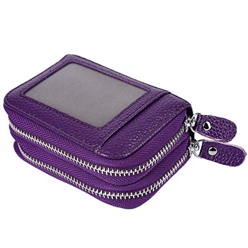 Outrip RFID Womens Credit Card Wallet Holder Genuine Leather Zipper Purse (Purple)