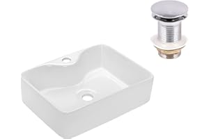 VBChome Lavabo de 48 x 37 cm de cerámica blanca ovalada con válvula desplegable click-clac para lavabo, lavabo, lavabo, lavabo, lavabo, lavabo para invitados, inodoro