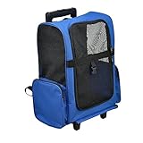 [pro.tec] Mochila / carrito para perros 2 en 1 - transportín para perros y gatos (azul) - con 4 ruedas