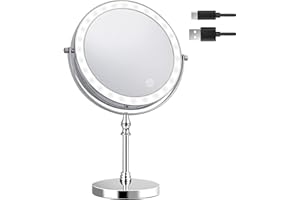 Amelar Specchio Trucco con Luci, Luci a 3 Colori Luminosità Regolabile Ricaricabile Tramite USB, Specchio da Tavolo Ingrandimento 1X/10X Rotazione a 360°, Ideale per Trucco